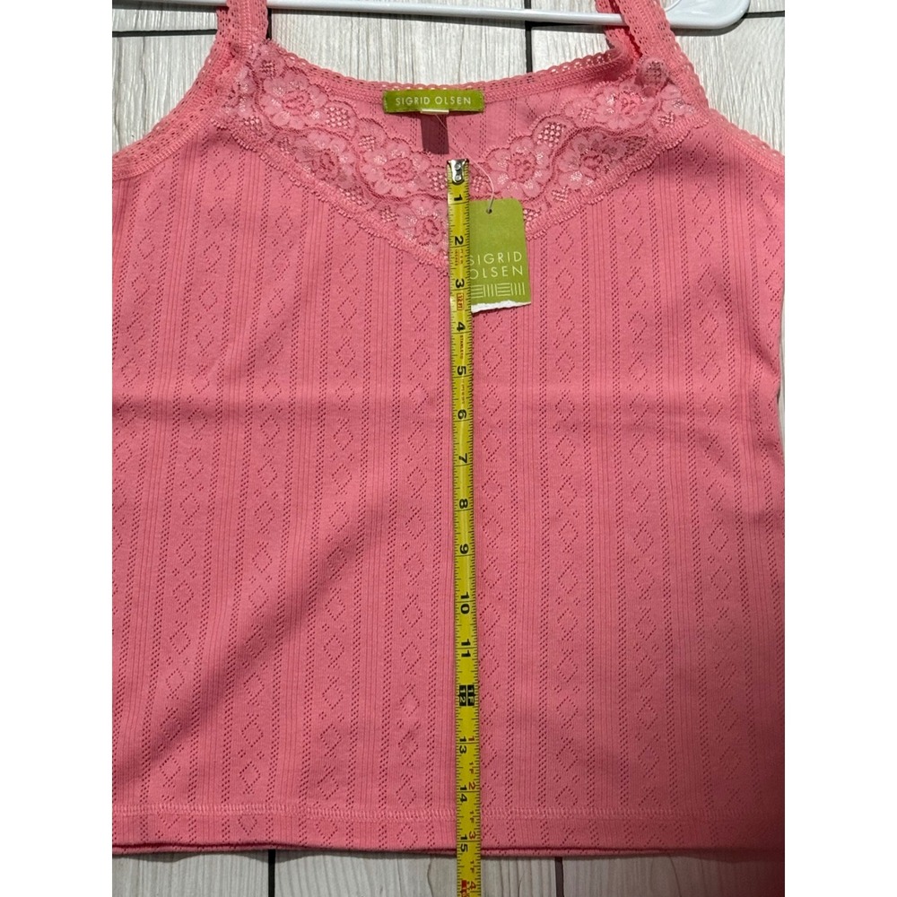 Sigrid Olsen Geranium Pink Pointelle Lace Trim Camisole Tank Top SOMU2290 NWT M - Picture 6 of 6